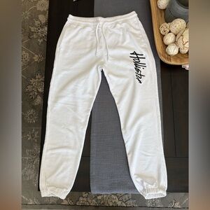 Hollister Mens White Joggers with Black Logo
